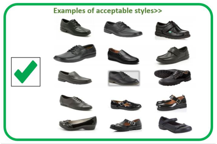 Acceptable shoes as part of the school uniform as SBL Academy
